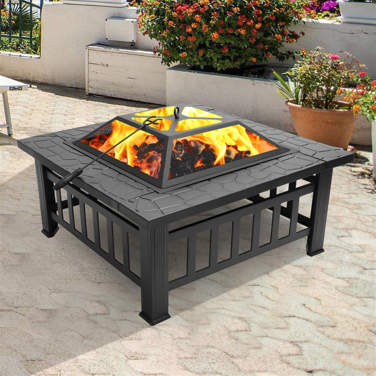 32" Wood Burning Metal Fire Pit with Poker Z450