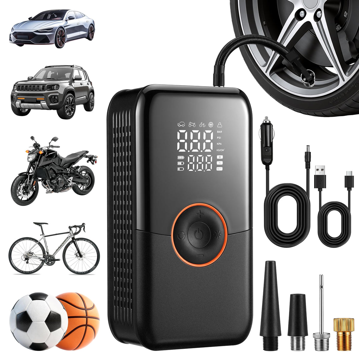 Portable Air Compressor 150PSI Cordless Tire Inflator Black Q20339
