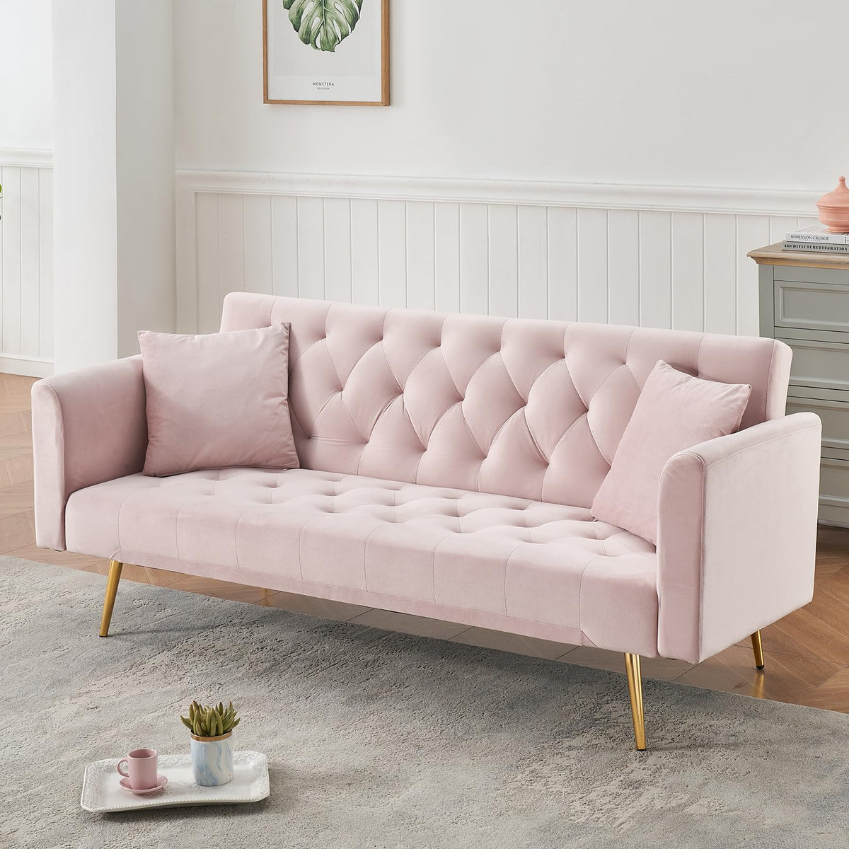 71" Velvet Convertible Sofa Bed M559816
