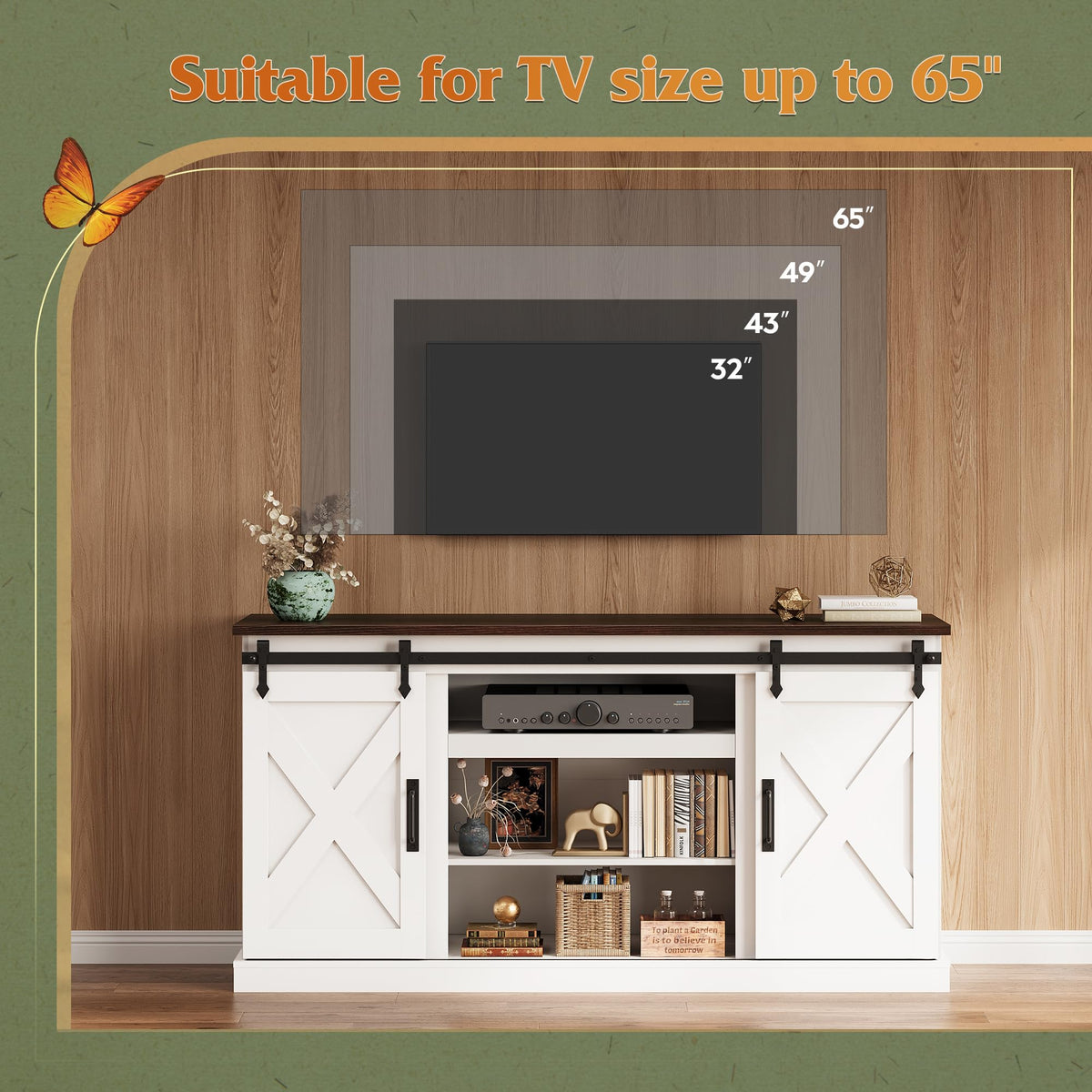 White Sliding Barn Door TV Stand K96917