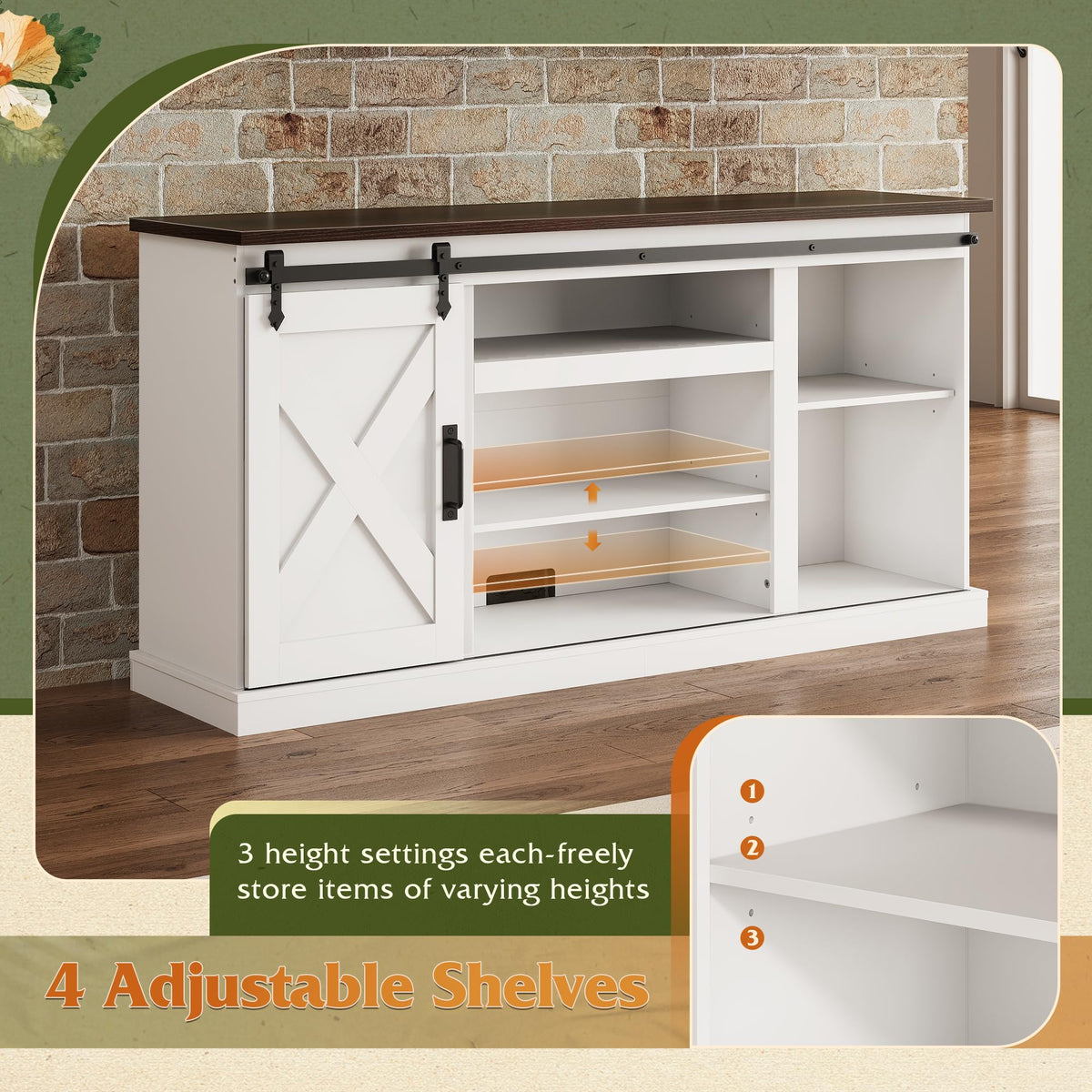 White Sliding Barn Door TV Stand K96917