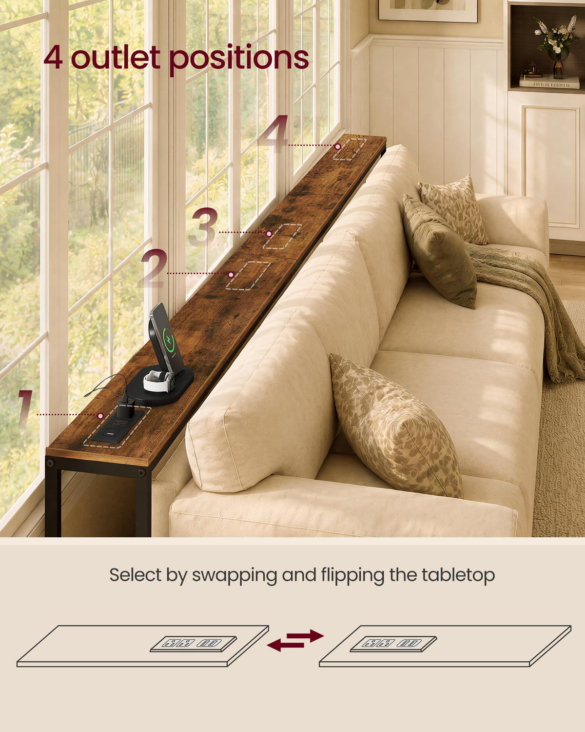 78.7" Height Adjustable Console Table with Power Outlet S698887