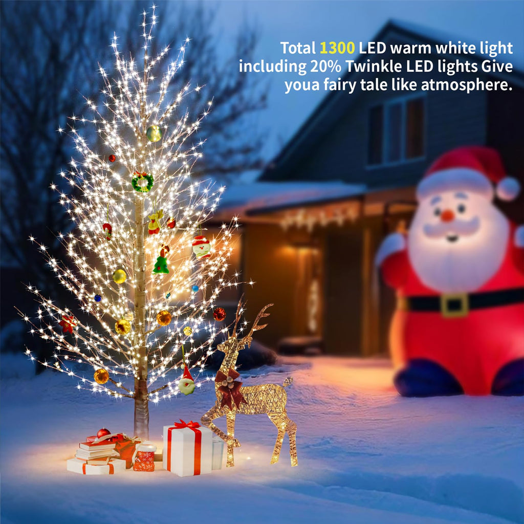 6FT Brown Lighted Birch Tree 1300LEDs Warm White Lights S211