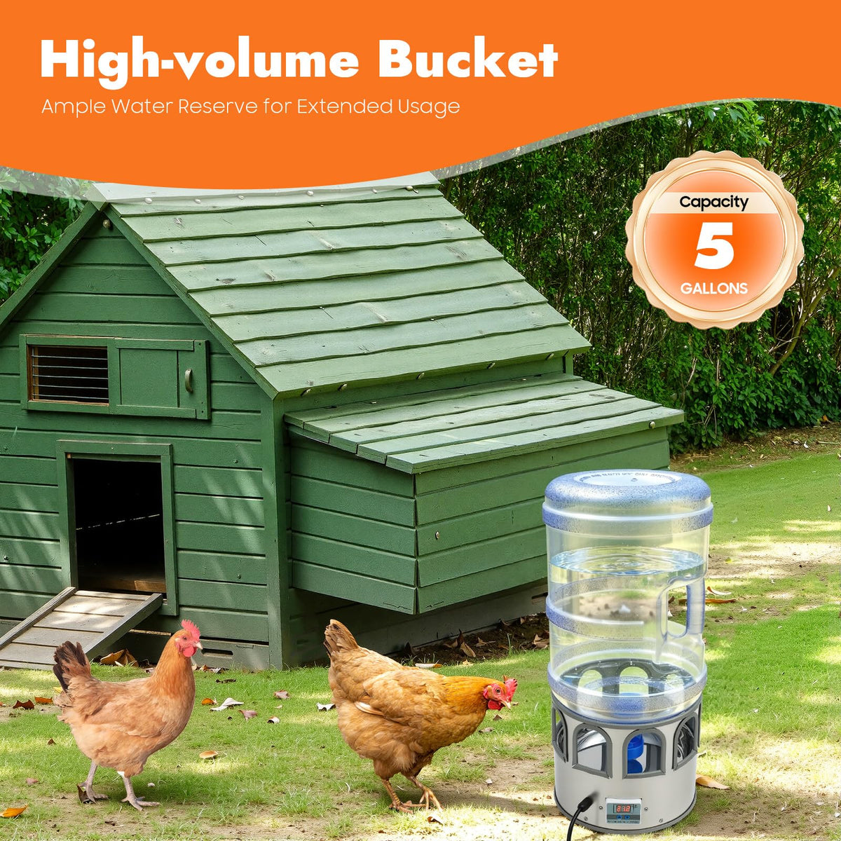 80W Heated Poultry Chicken Waterer 5 Gallon L569