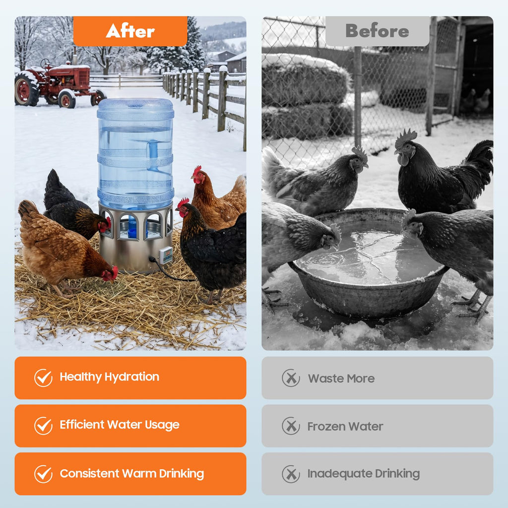 80W Heated Poultry Chicken Waterer 5 Gallon L569