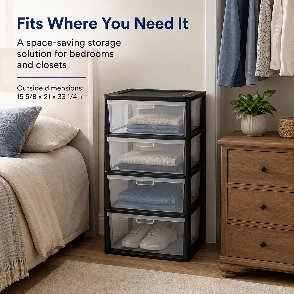 4 Drawer Black Plastic Storage Tower J50777