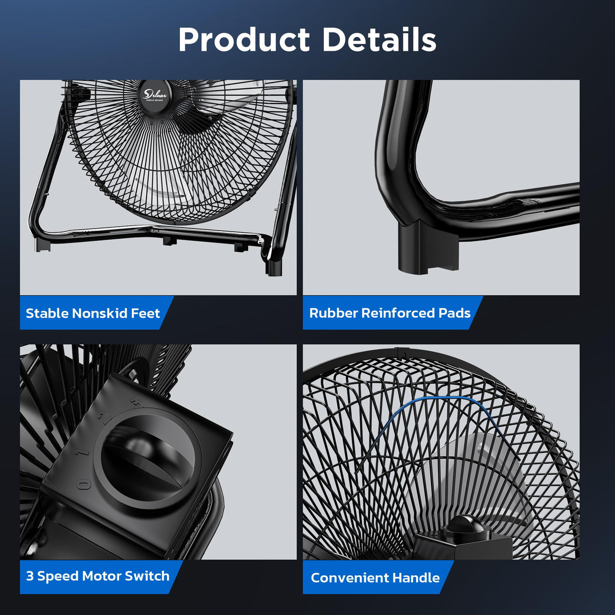 20 Inch 3-Speed High Velocity Metal Industrial Floor Fan, Black A33657