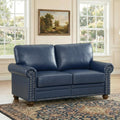 Navy Blue Faux Leather 2 Seater Sofa with Nailhead Trim G54167