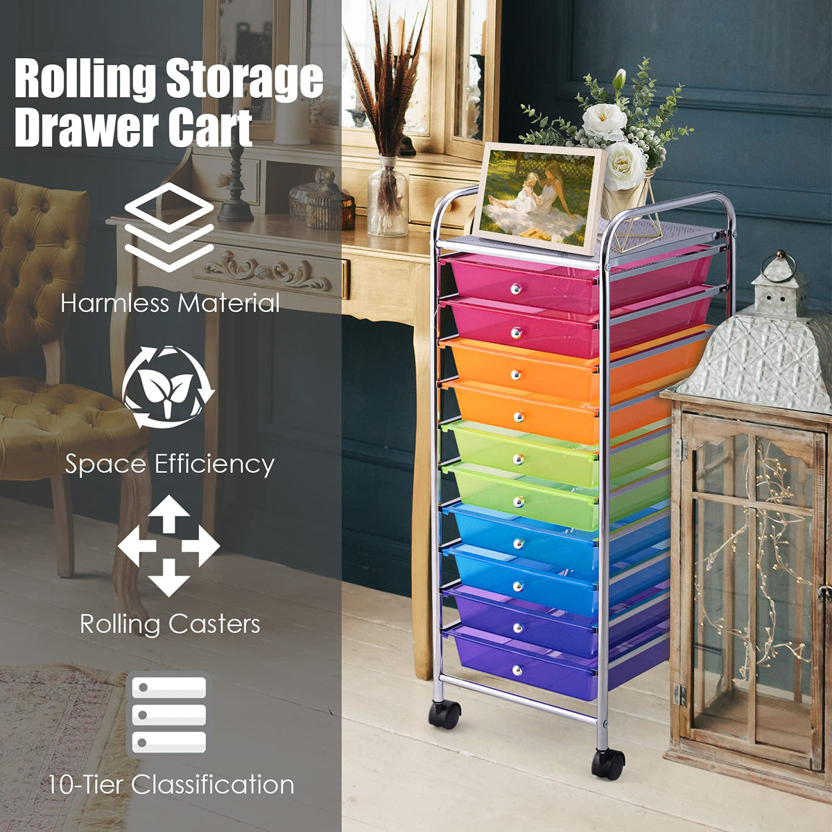 10 Drawer Rolling Storage Cart with Wheels Q433