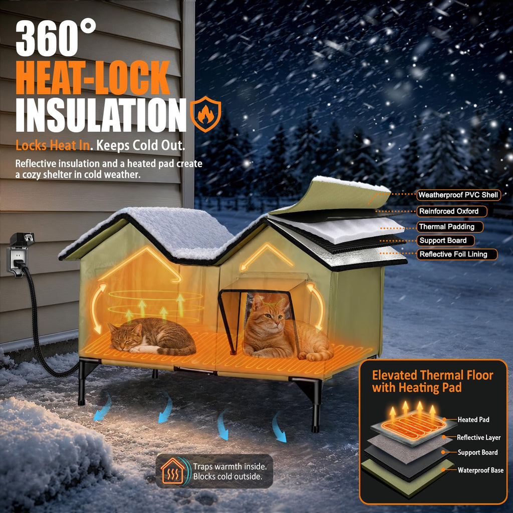 Heated Weatherproof Insulated Outdoor Cat House with Heating Pad V663