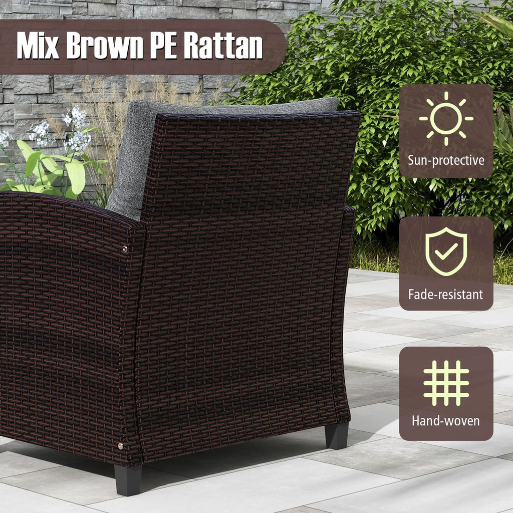 3 Pieces PE Rattan Wicker Outdoor Sofa Set with Cushion and Tempered Glass Tabletop U4938