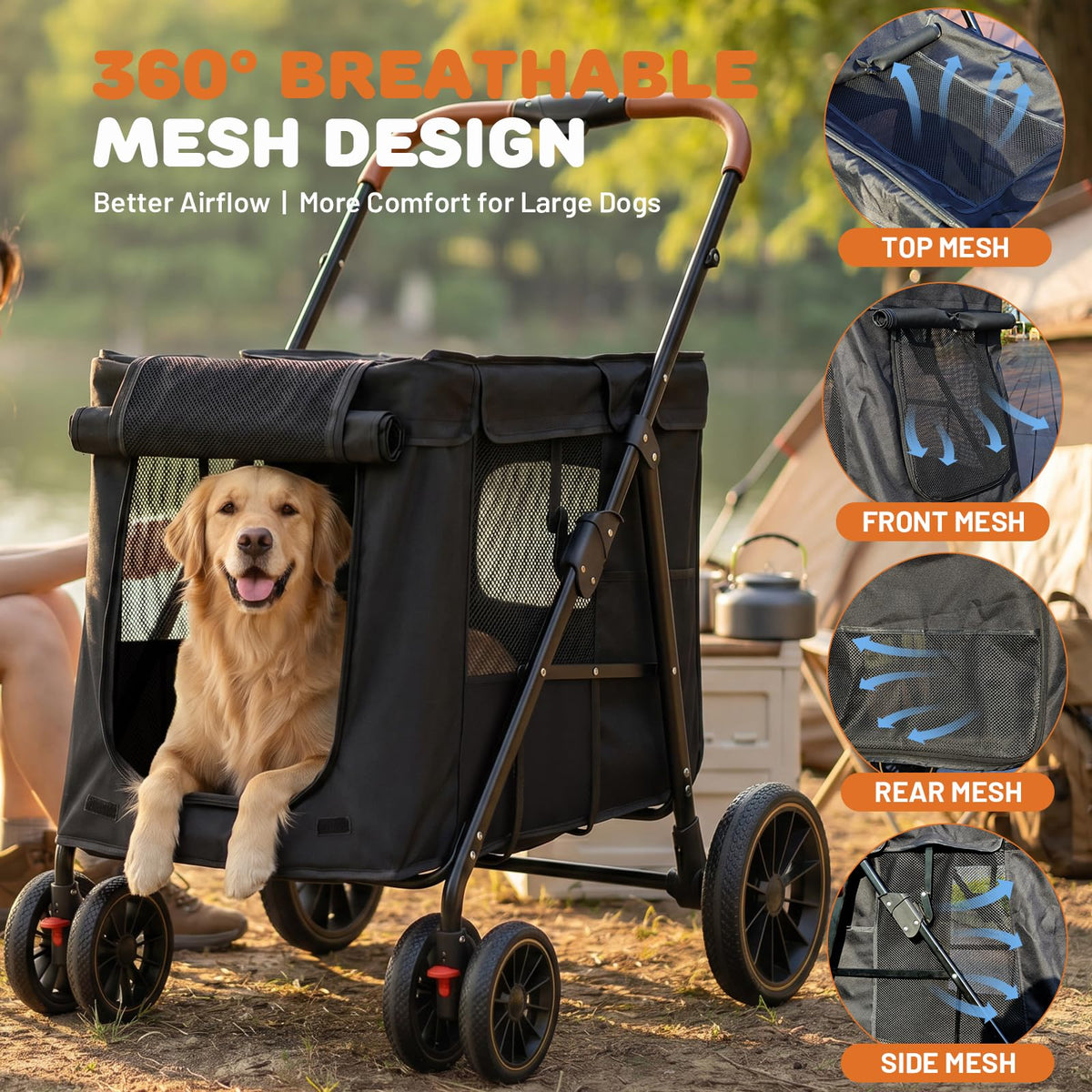 Foldable Pet Stroller up to 80 lbs with All-Terrain Wheels F156