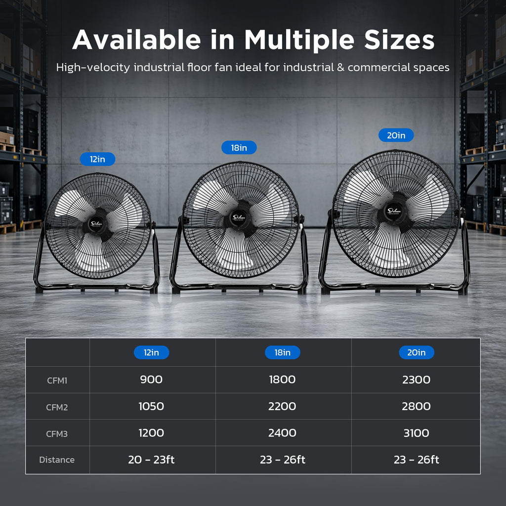 20 Inch 3-Speed High Velocity Metal Industrial Floor Fan, Black A33657