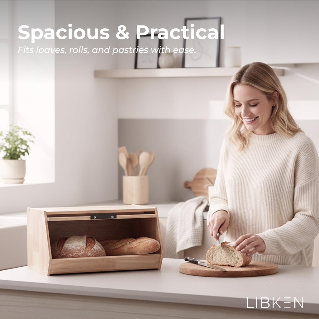 Wooden Bread Box with Plastic Lid P4376