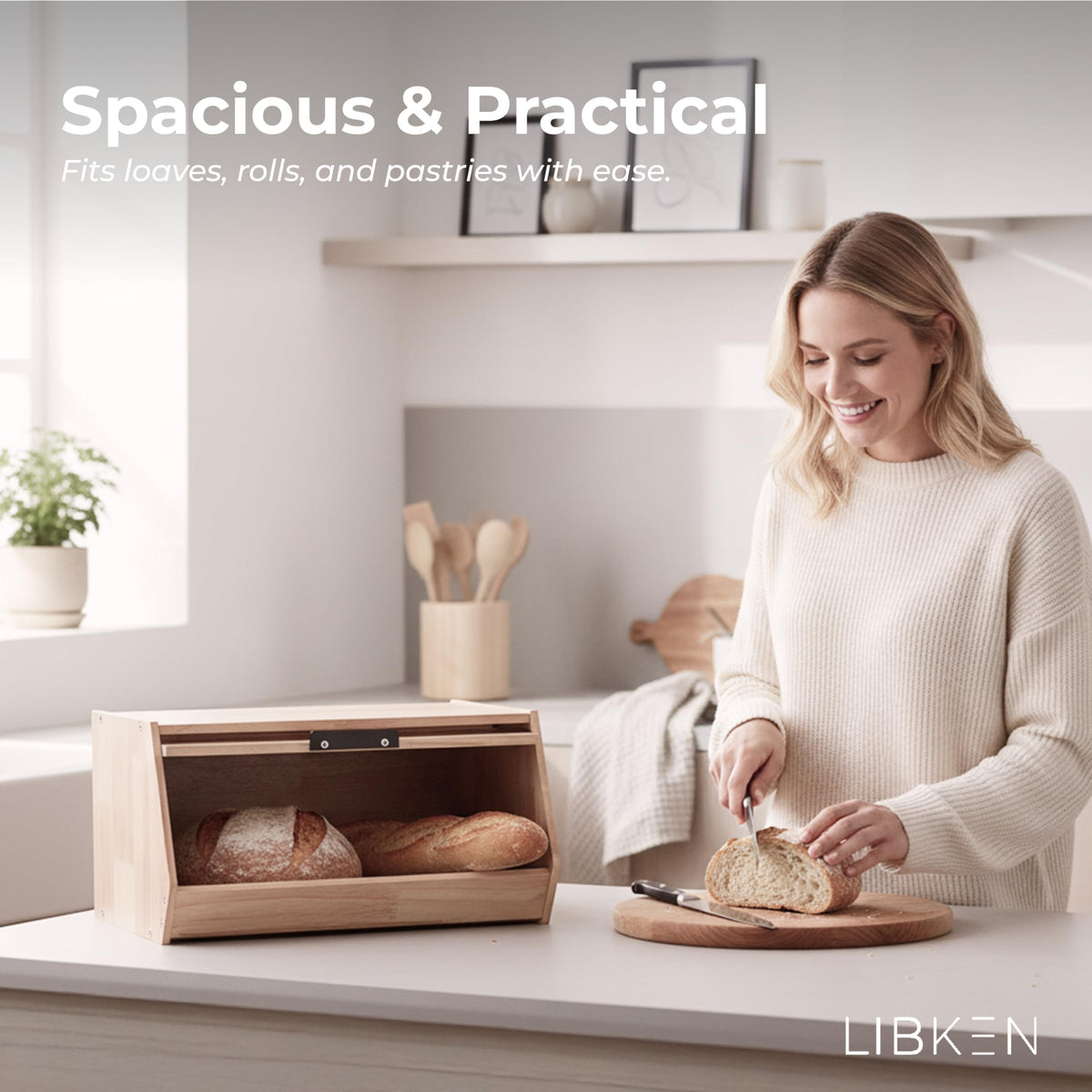 Wooden Bread Box with Plastic Lid P4376