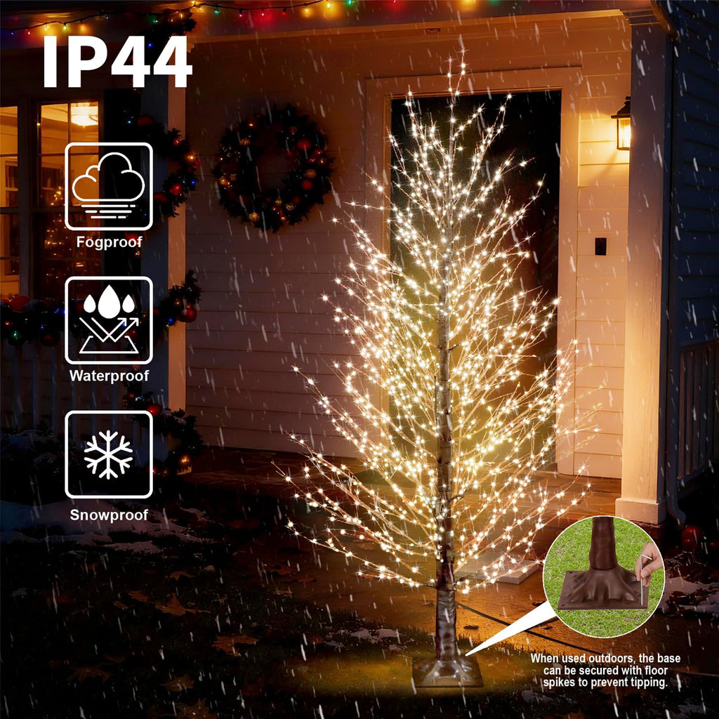 6FT Brown Lighted Birch Tree 1300LEDs Warm White Lights S211
