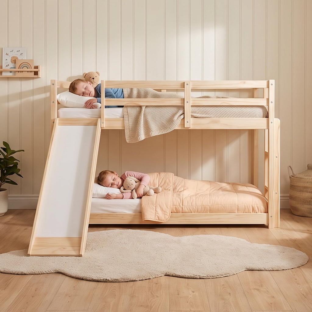 Twin Over Twin Solid Wood Bunk Bed with Slide and Ladder I79467