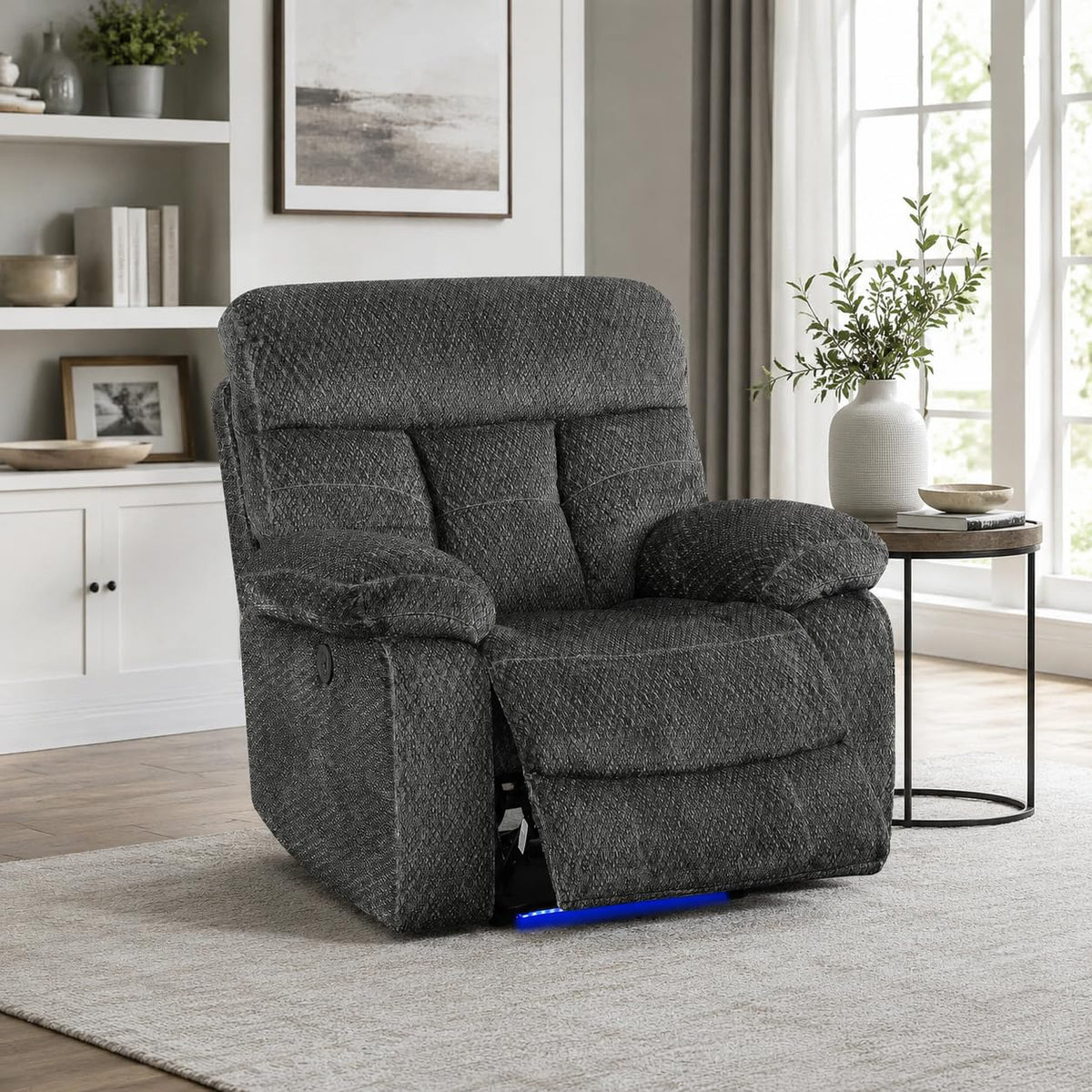 Gray Wool 3 Piece Power Reclining Sofa Set with USB Ports and LED Lights S3277