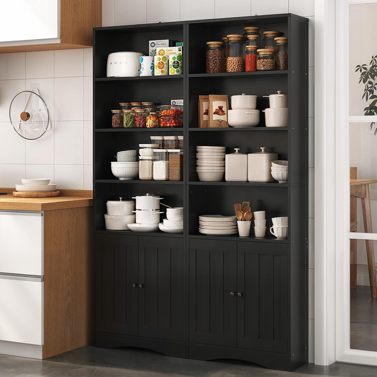 71''H 6-Shelf Black Bookcase with Doors X418917