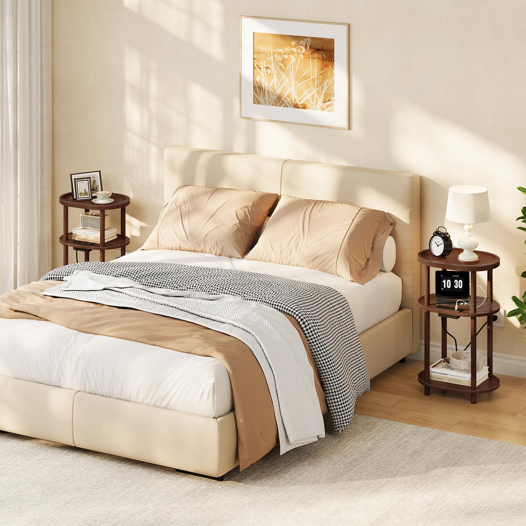 3-Tier Oval Bamboo Side Table with Charging Station L74039