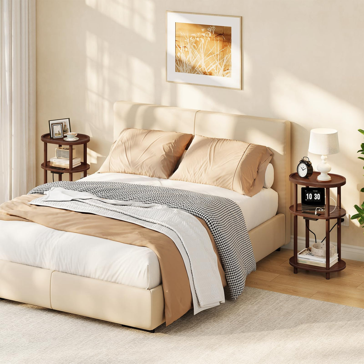 3-Tier Oval Bamboo Side Table with Charging Station L74039