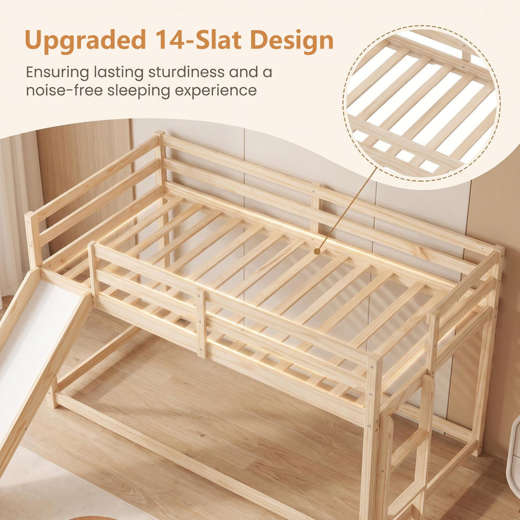 Twin Over Twin Solid Wood Bunk Bed with Slide and Ladder I79467