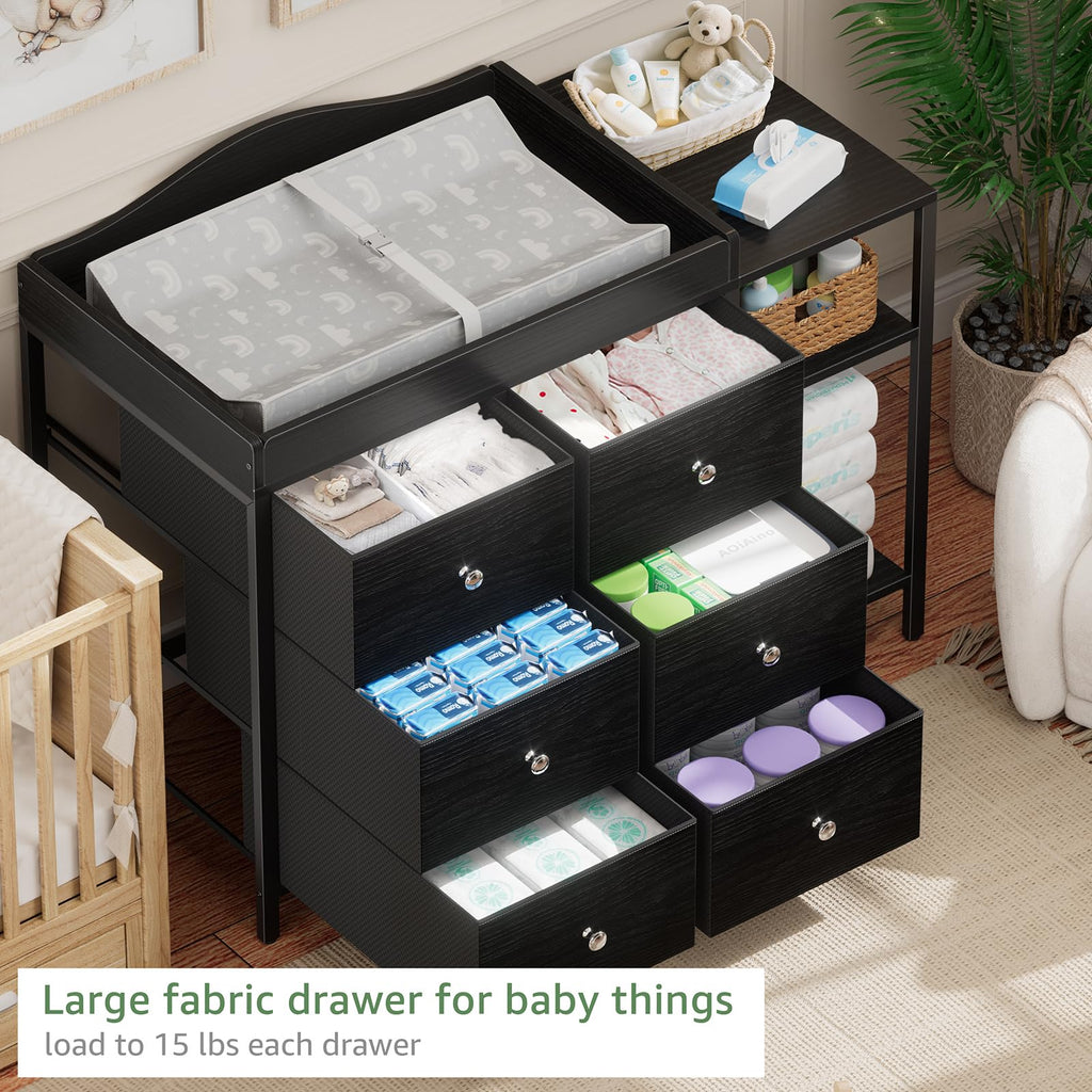 Black 6 Drawer Baby Dresser with Changing Table Top L624