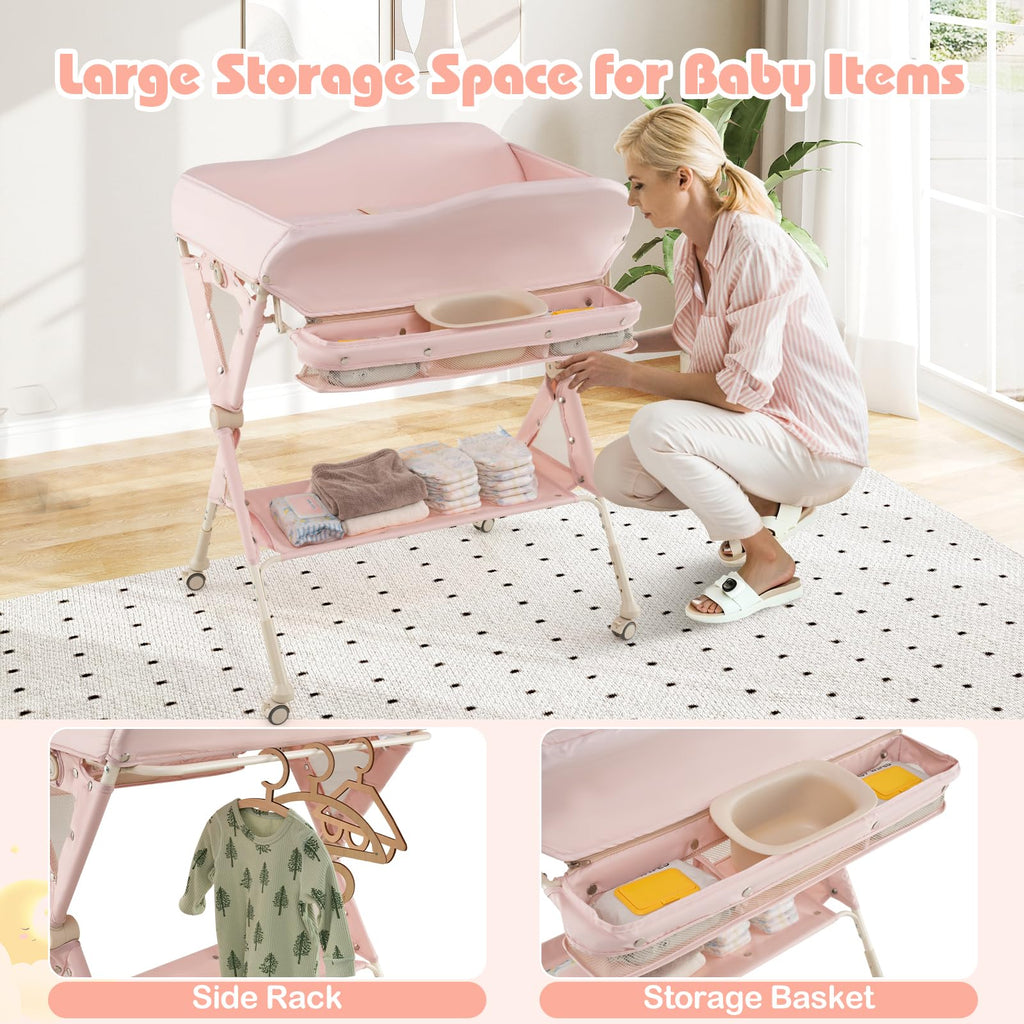 Portable Baby Changing Table with Wheels Q356