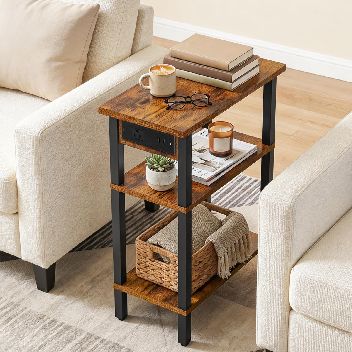 Narrow 3-Tier Side Table with Charging Station X288270