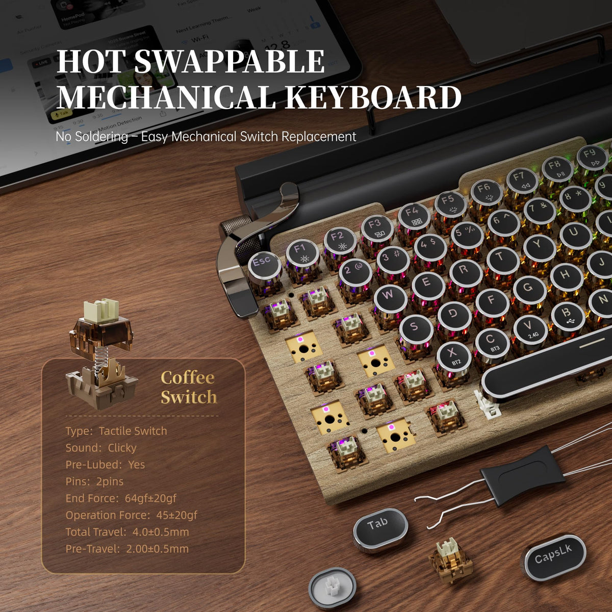 Wireless Retro Mechanical Keyboard with Wrist Rest S741