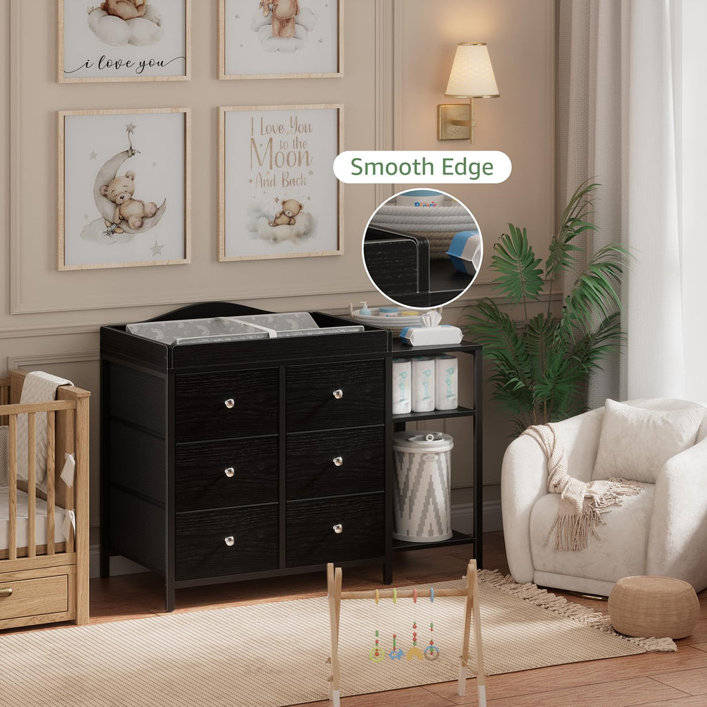 Black 6 Drawer Baby Dresser with Changing Table Top L624