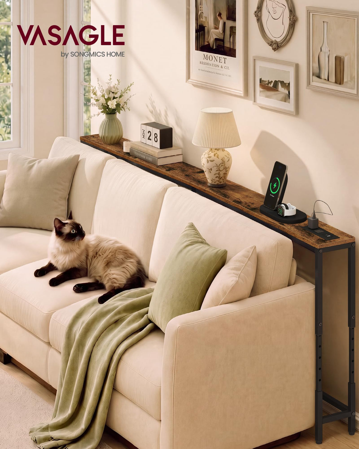 78.7" Height Adjustable Console Table with Power Outlet S698887
