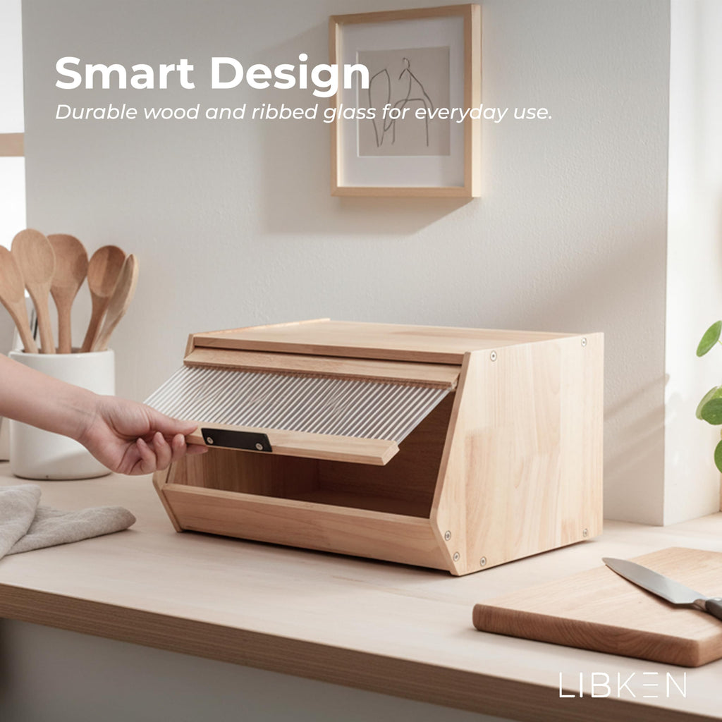 Wooden Bread Box with Plastic Lid P4376