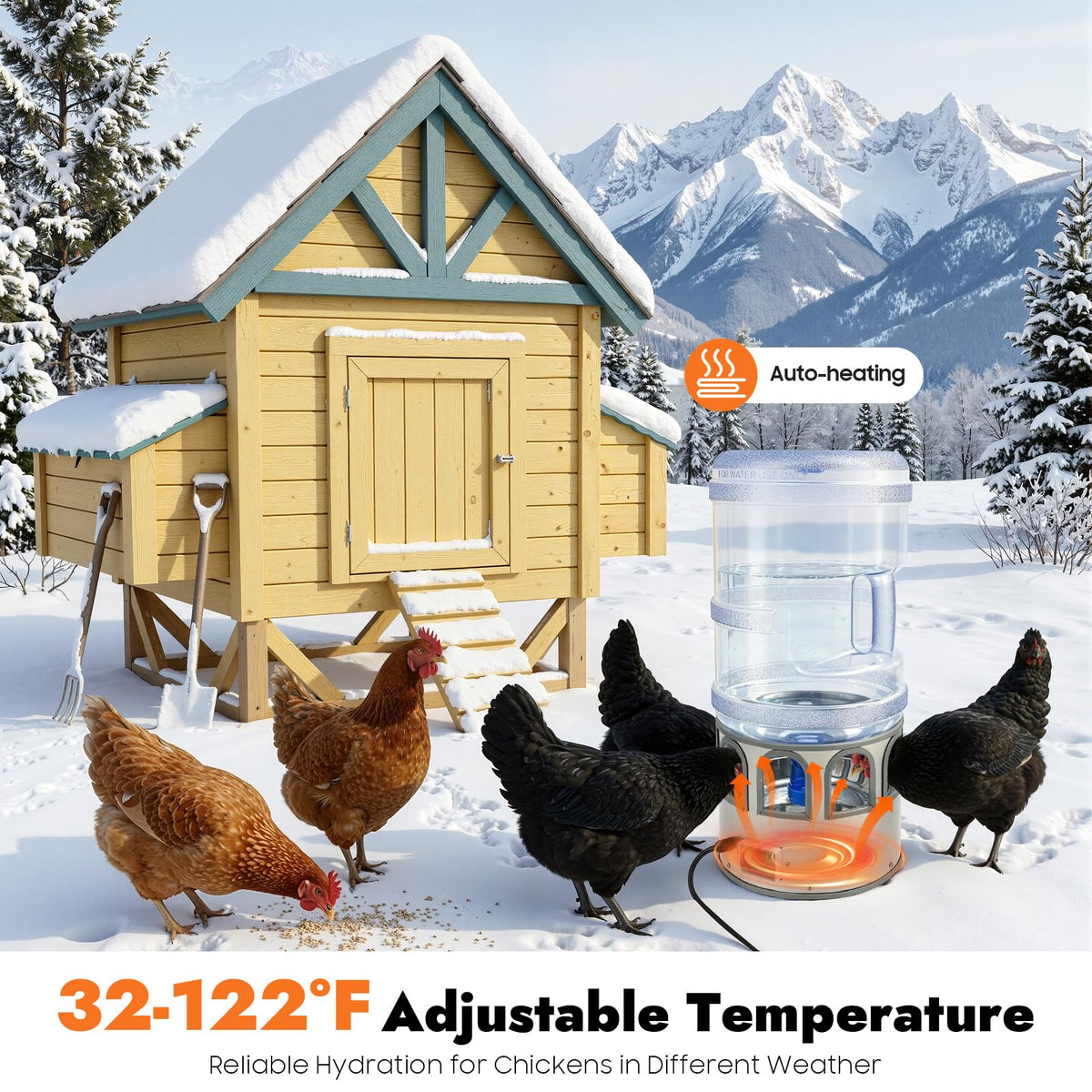 80W Heated Poultry Chicken Waterer 5 Gallon L569
