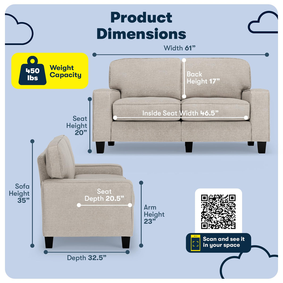 Light Gray Polyester Sofa E46813