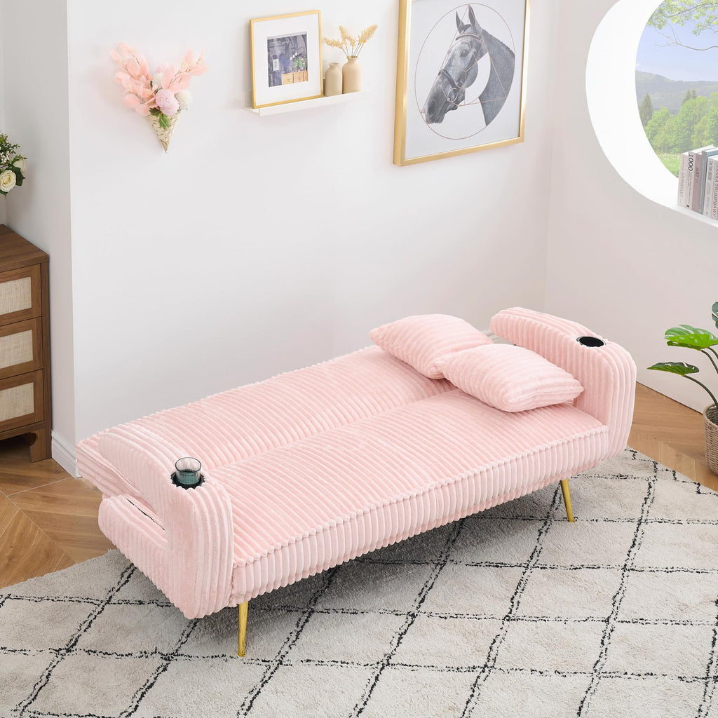 Pink Teddy Fabric Convertible Futon Sofa Bed D503563