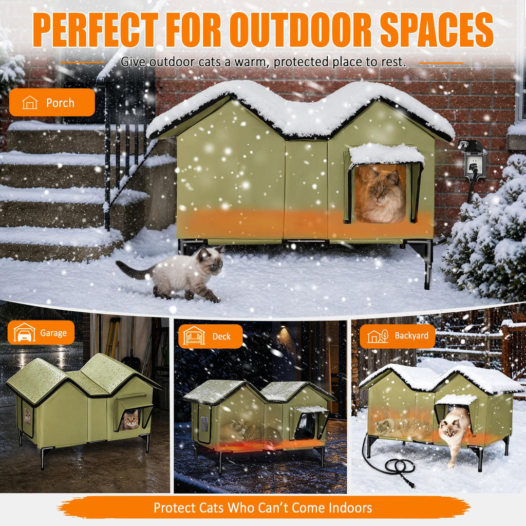 Heated Weatherproof Insulated Outdoor Cat House with Heating Pad V663