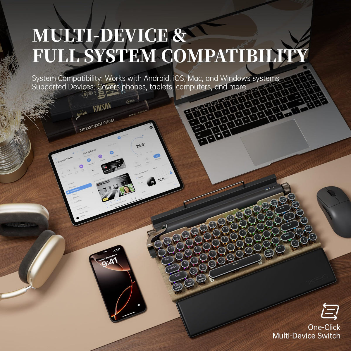 Wireless Retro Mechanical Keyboard with Wrist Rest S741
