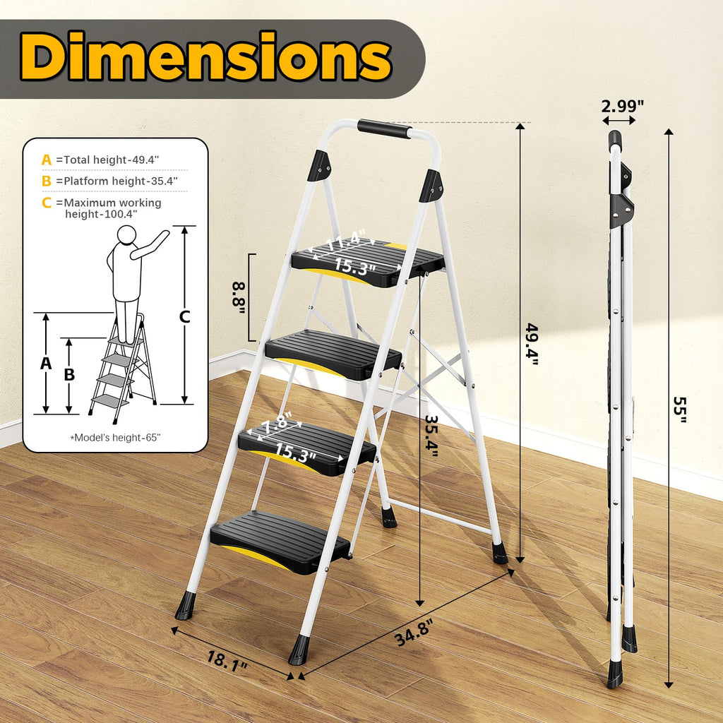 4 Step White Folding Step Stool R349