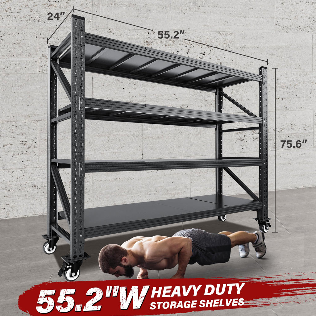 75.6" Tall Black Metal Storage Shelves with Wheels X7544