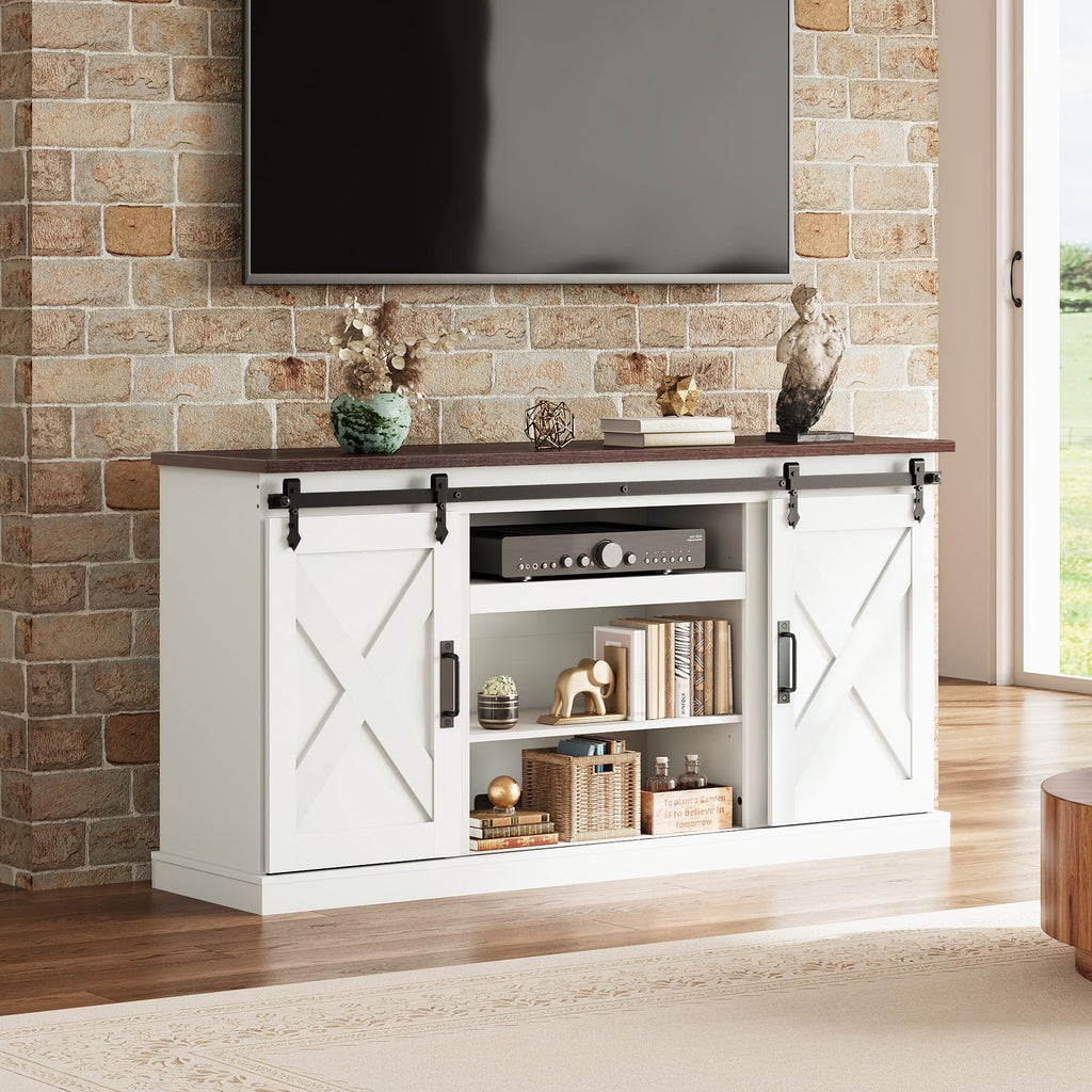 White Sliding Barn Door TV Stand K96917