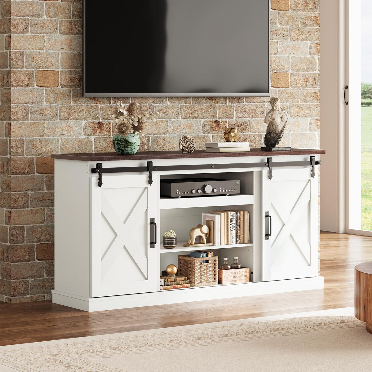White Sliding Barn Door TV Stand K96917