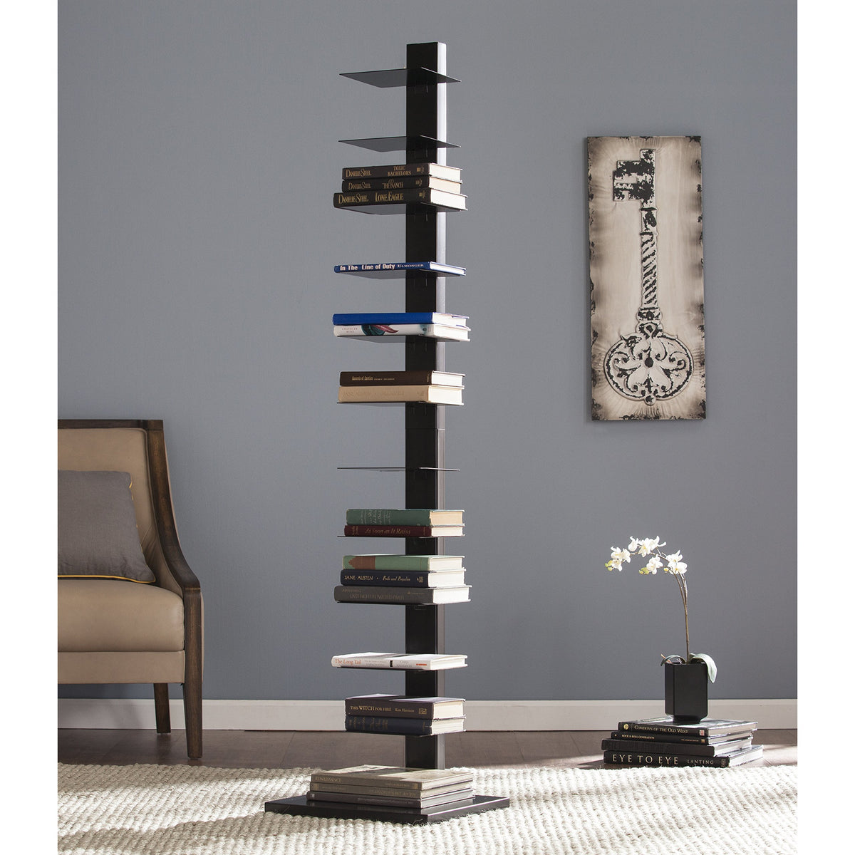 Black 12 Shelf Metal Book Tower E5645