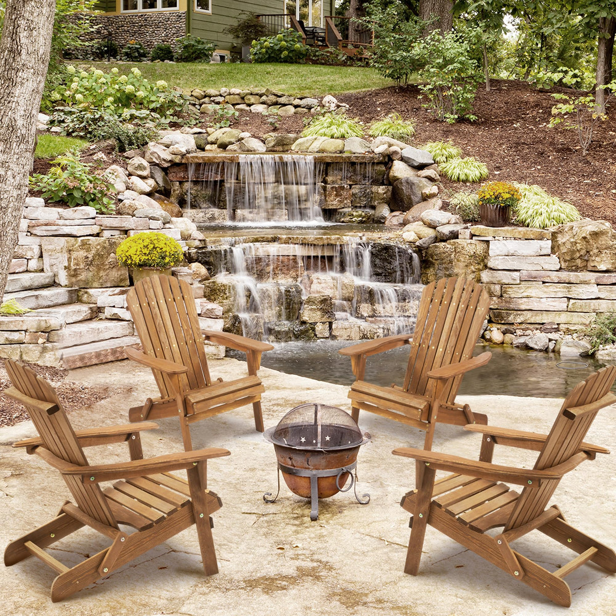 Adirondack Chair Set of 2 Wooden Folding Outdoor Chair U9732