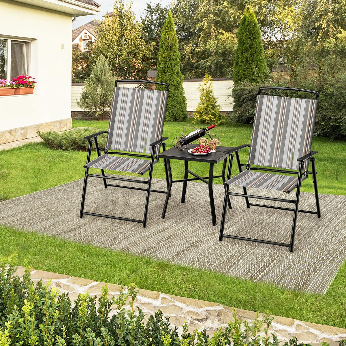 Patio Chairs Set of 2 Folding Armrests Metal Frame E764845