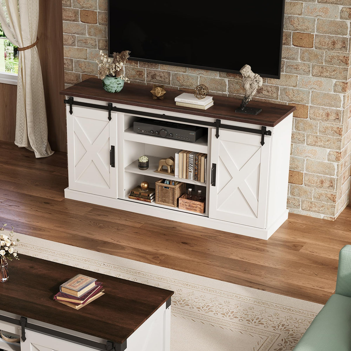 White Sliding Barn Door TV Stand K96917