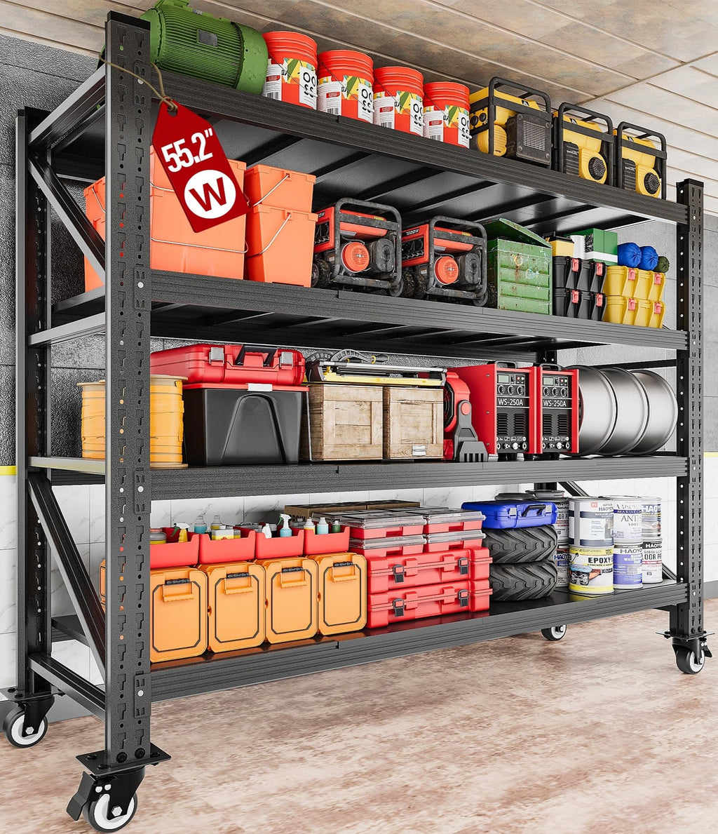 75.6" Tall Black Metal Storage Shelves with Wheels X7544